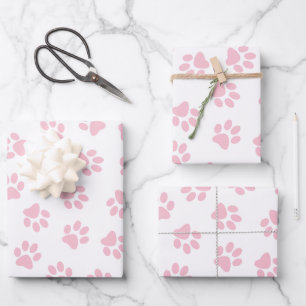 Feuille De Papier Cadeau Motif de pattes, pattes de chien, pattes rose bébé