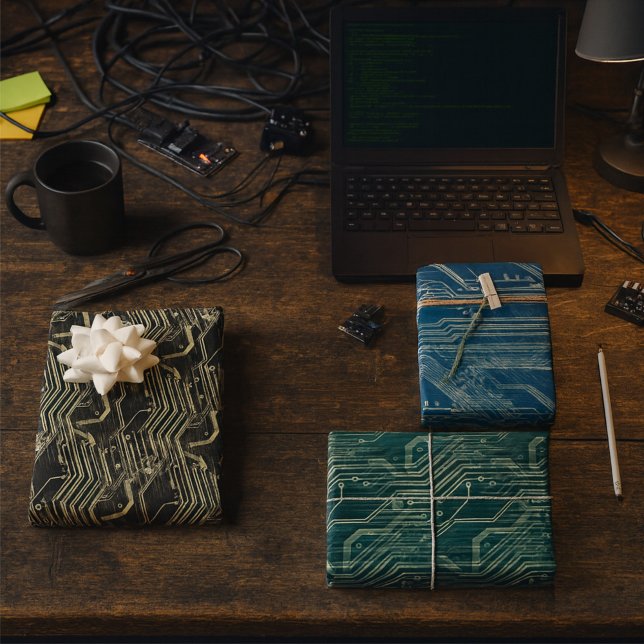Feuille De Papier Cadeau MOTIF de PCB Quirky Abstrait Geek électronique (Créateur téléchargé)