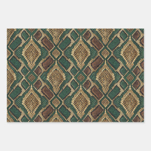 Feuille De Papier Cadeau Motif de peau de serpent vert et or - Impression a