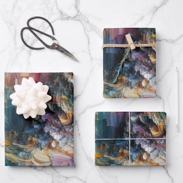 Feuille De Papier Cadeau Motif de peinture texturé épais (Recto)