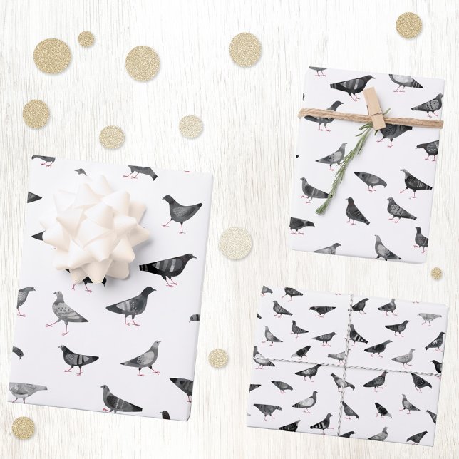 Feuille De Papier Cadeau Motif de pigeon (Fun pigeon bird pattern gift wrapping paper sheets)