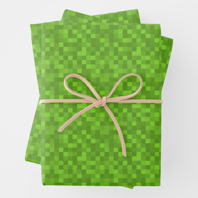 Feuille De Papier Cadeau Motif de pixel vert Rétro 8 bits de jeu (En situation)