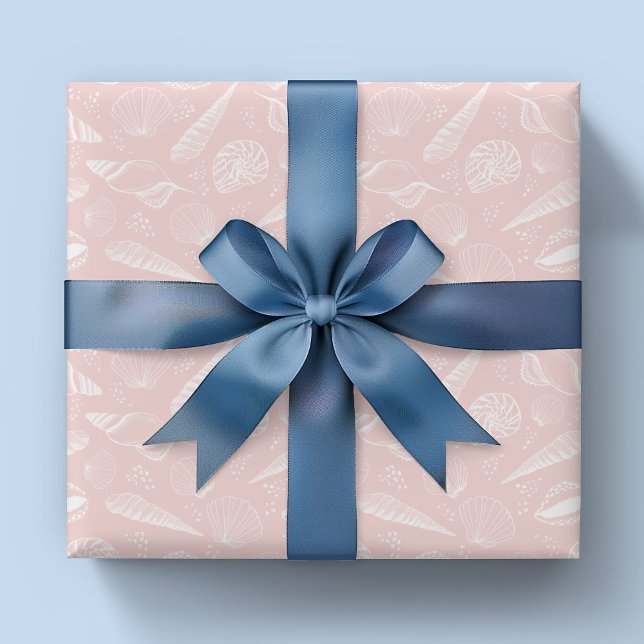 Feuille De Papier Cadeau Motif de plage océanique rose coquillage (Pink sea shell wrapping paper)