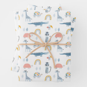 Feuille De Papier Cadeau Motif de plaisir animal Doodle
