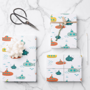 Feuille De Papier Cadeau Motif de poisson de mer profond sous-marin mignon