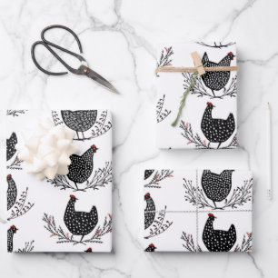 Feuille De Papier Cadeau Motif de poulet sans soudure