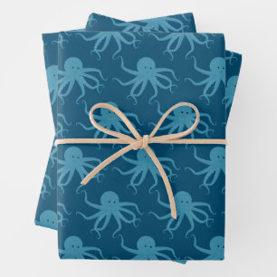 Feuille De Papier Cadeau Motif de poulpe Bleu animal