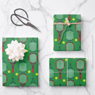 Feuille De Papier Cadeau Motif de raquettes et balles de tennis