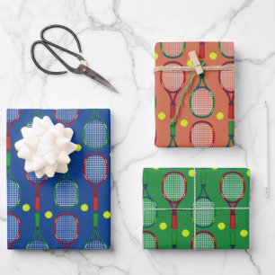 Feuille De Papier Cadeau Motif de raquettes et balles de tennis