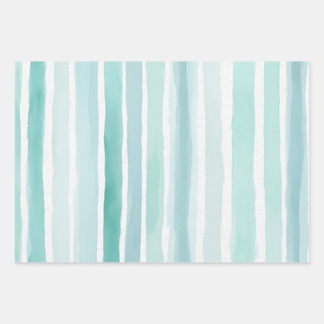 Feuille De Papier Cadeau Motif de rayure verticale aqua aquarelle côtier  (Devant)