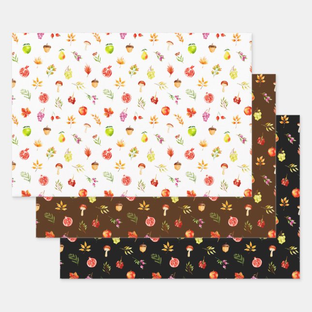 Feuille De Papier Cadeau Motif de récolte d'automne (Lot)