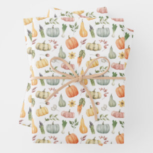 Feuille De Papier Cadeau Motif de récolte d'automne Watercolor