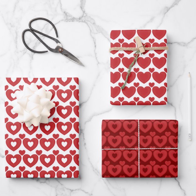 Feuille De Papier Cadeau Motif de Red Hearts (Recto)