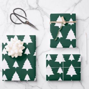 Feuille De Papier Cadeau Motif de sapin de Noël vert et blanc
