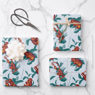 Feuille De Papier Cadeau Motif de singes joueurs du Lotus Blanc