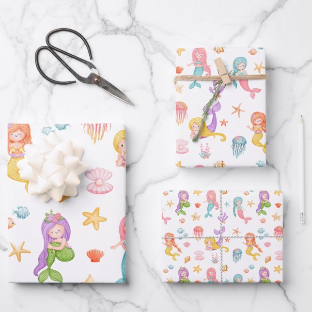 Feuille De Papier Cadeau Motif de sirène (Recto)
