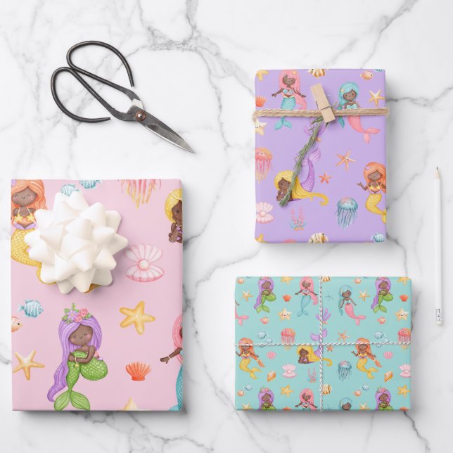 Feuille De Papier Cadeau Motif de sirène (Recto)