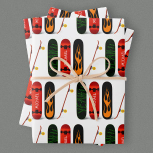 Feuille De Papier Cadeau Motif de skateboard personnalisé