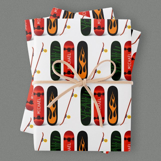 Feuille De Papier Cadeau Motif de skateboard personnalisé (Créateur téléchargé)