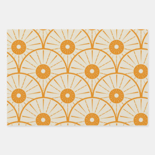 Feuille De Papier Cadeau Motif de soleil orange Art Déco élégant 