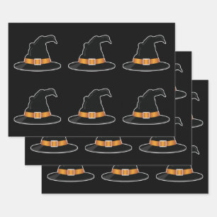 Feuille De Papier Cadeau Motif de sorcière Casquette Orange Casquette Hallo