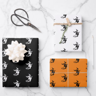 Feuille De Papier Cadeau Motif de sorcière noir orange Halloween