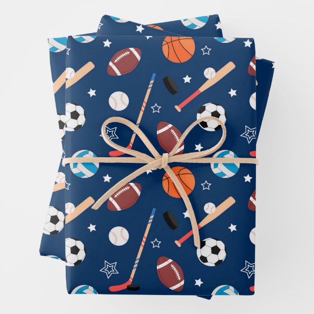 Feuille De Papier Cadeau Motif de sport de baseball  (En situation)