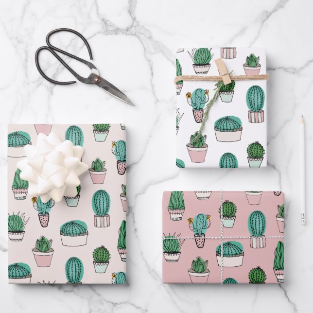 Feuille De Papier Cadeau Motif de succulente de cactus (Recto)