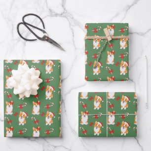 Feuille De Papier Cadeau Motif de Sucre de canne de Noël de Corgi