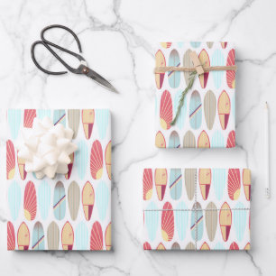 Feuille De Papier Cadeau Motif De Surf Rouge Et Bleu Rétro 