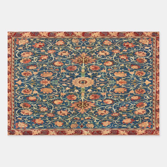 Feuille De Papier Cadeau Motif de tapis magique Oriental en bleu et rouge (Devant)
