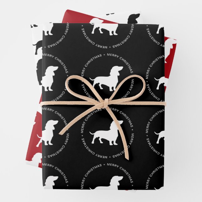 Feuille De Papier Cadeau Motif de teckel Joyeux Noël (En situation)
