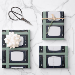 Feuille De Papier Cadeau Motif de télévision classique rétro