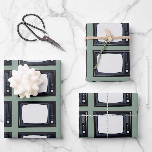 Feuille De Papier Cadeau Motif de télévision classique rétro (Recto)