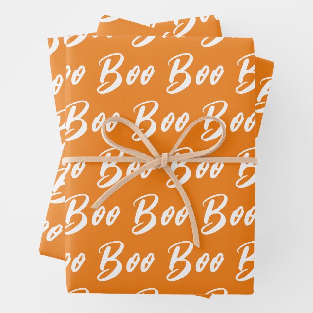 Feuille De Papier Cadeau Motif de texte de la boîte orange blanche d'Hallow (En situation)