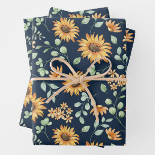 Feuille De Papier Cadeau Motif de tournesol aquarelle