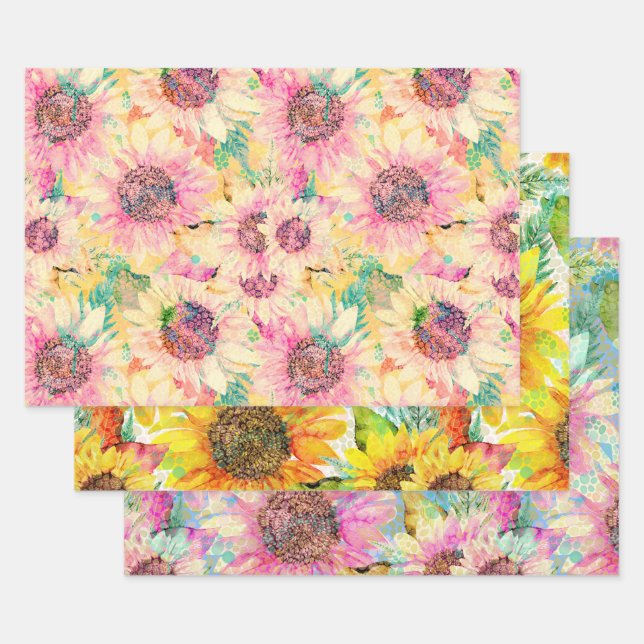 Feuille De Papier Cadeau Motif de tournesol romantique (Lot)