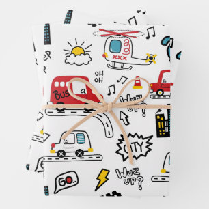 Feuille De Papier Cadeau Motif de transport ludique pour enfants 