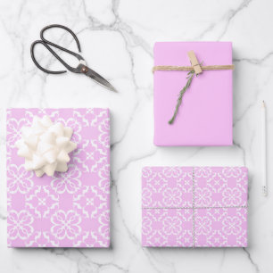 Feuille De Papier Cadeau Motif de treillis floral blanc et dentelle rose