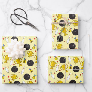Feuille De Papier Cadeau Motif de trophée de quilles de gagnant de tournoi