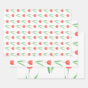 Feuille De Papier Cadeau Motif de tulipe couleur rouge