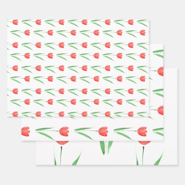 Feuille De Papier Cadeau Motif de tulipe couleur rouge (Lot)