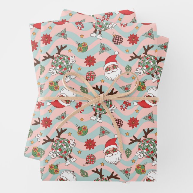 Feuille De Papier Cadeau Motif de vacances Disco Père Noël et Reindeer (En situation)