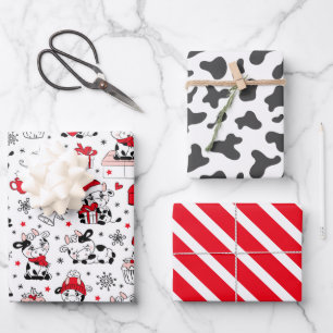 Feuille De Papier Cadeau Motif de vache de Noël fantaisiste