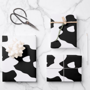 Feuille De Papier Cadeau Motif de vache noir et blanc