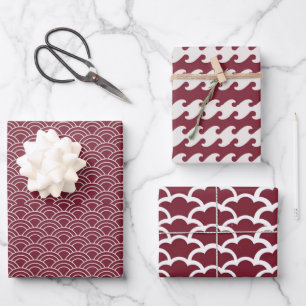 Feuille De Papier Cadeau Motif de vague géométrique rouge + blanc