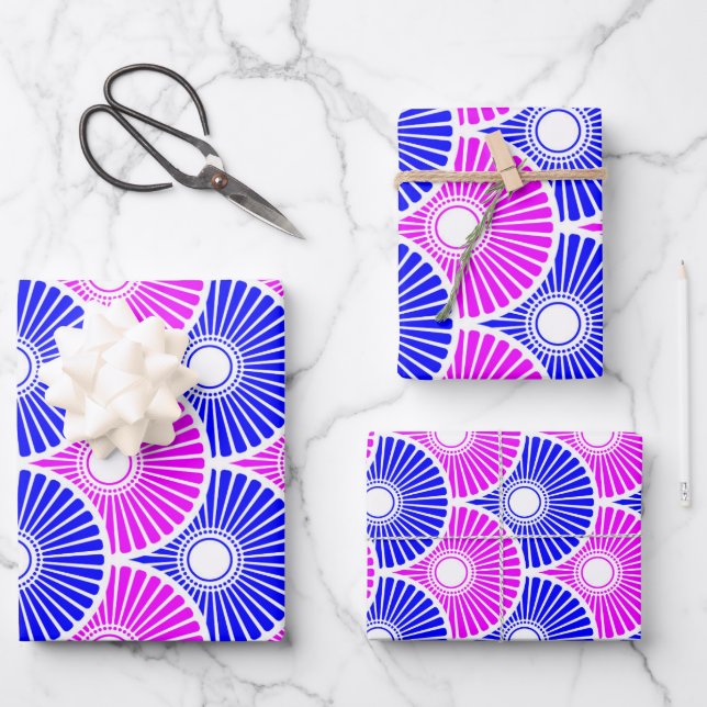Feuille De Papier Cadeau Motif de vague Magenta Blue Semi Cercle (Recto)