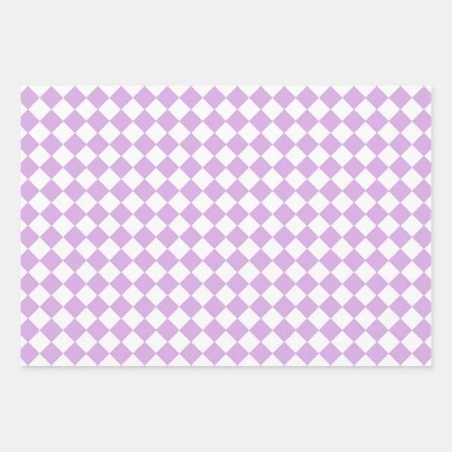 Feuille De Papier Cadeau Motif de vérification violet et blanc (Devant)