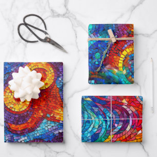 Feuille De Papier Cadeau Motif de verre mosaïque ton pastel arc-en-ciel pou