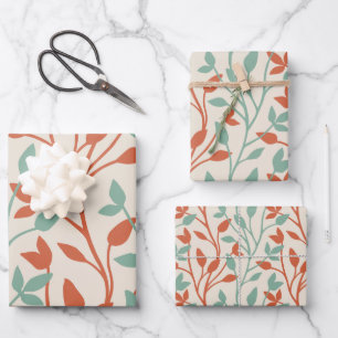 Feuille De Papier Cadeau Motif de vigne botanique orange et sauge moderne